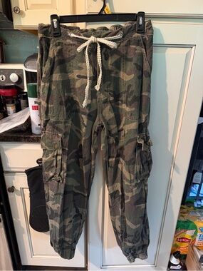 POL Olive Green Camo Drawstring Cargo Pants